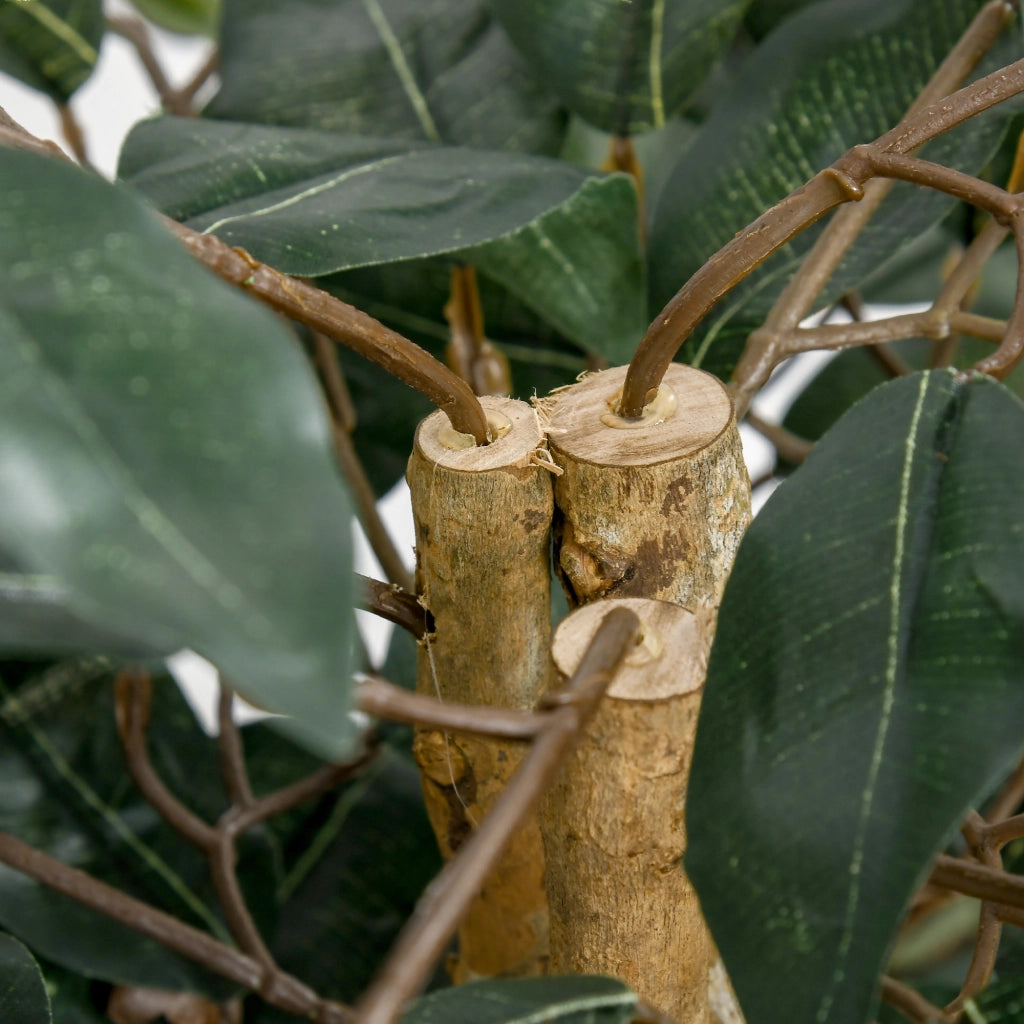Ficus artificiale 150 cm con 1008 foglie, vaso nero e base in cemento per interni ed esterni