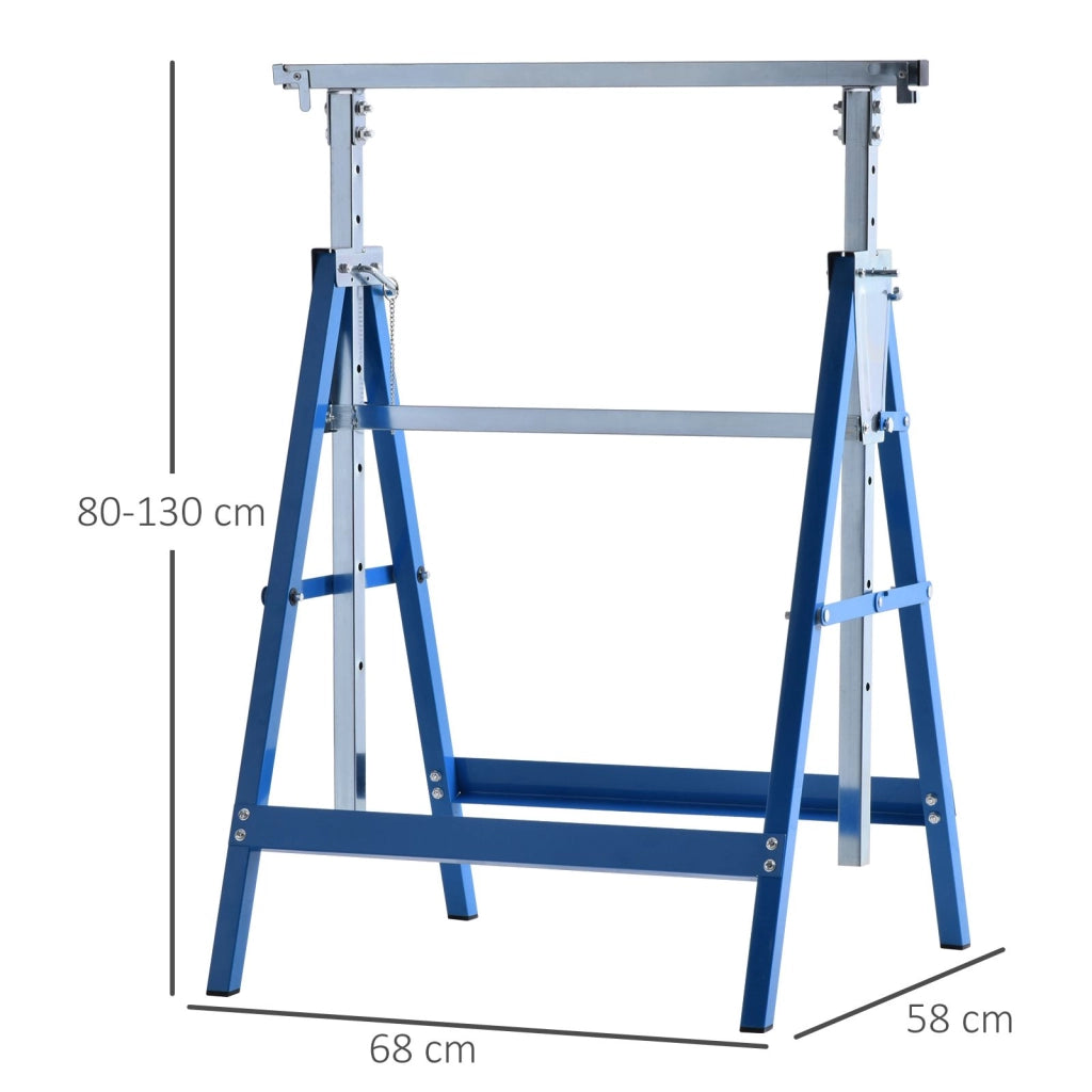 CAVALLETTO DA LAVORO REGOLABILE 68x58x80-130 cm Acciaio Blu Set da 2 pezzi