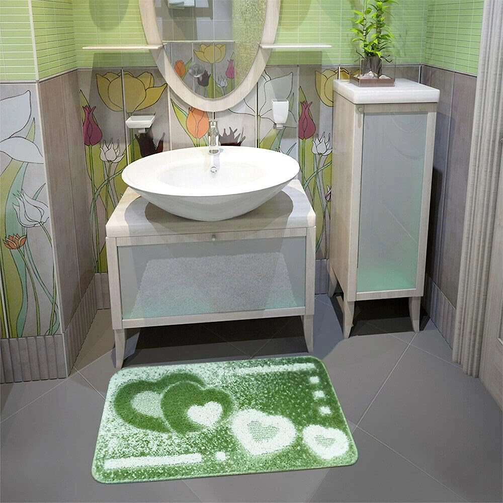 Tappeto Bagno Set 3 Pezzi Cuori Soffice Antiscivolo Assorbente Doccia Marrone