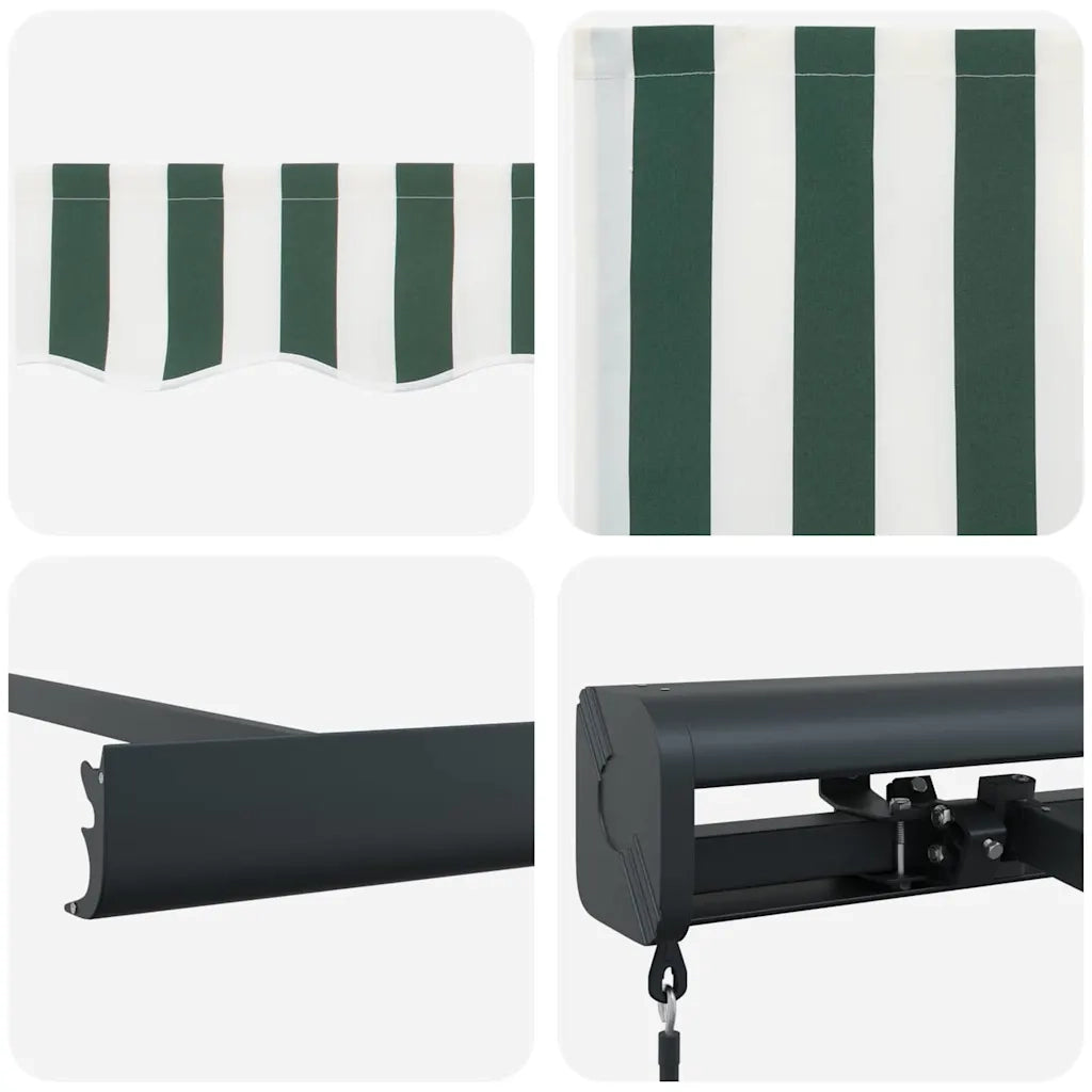 Tenda Retrattile Verde e Bianco 350 x 250 cm Tessuto e Metallo 3330479