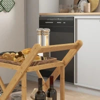 Carrello da Cucina Portavivande Pieghevole a 2 Livelli con Portabottiglie in Legno di Bambù