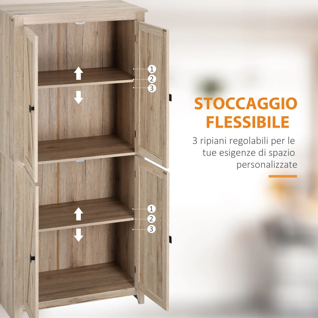 Easycomfort Mobile Cucina a 4 Ante con Mensole Regolabili e Base Rialzata in Legno 80x40x182cm