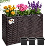 ® Fioriera 3 Vasi 83 x 30,5 x 60 cm Polyrattan Portafiori Giardino Esterno Interno Drenaggio Acqua Arredo Giardinaggio