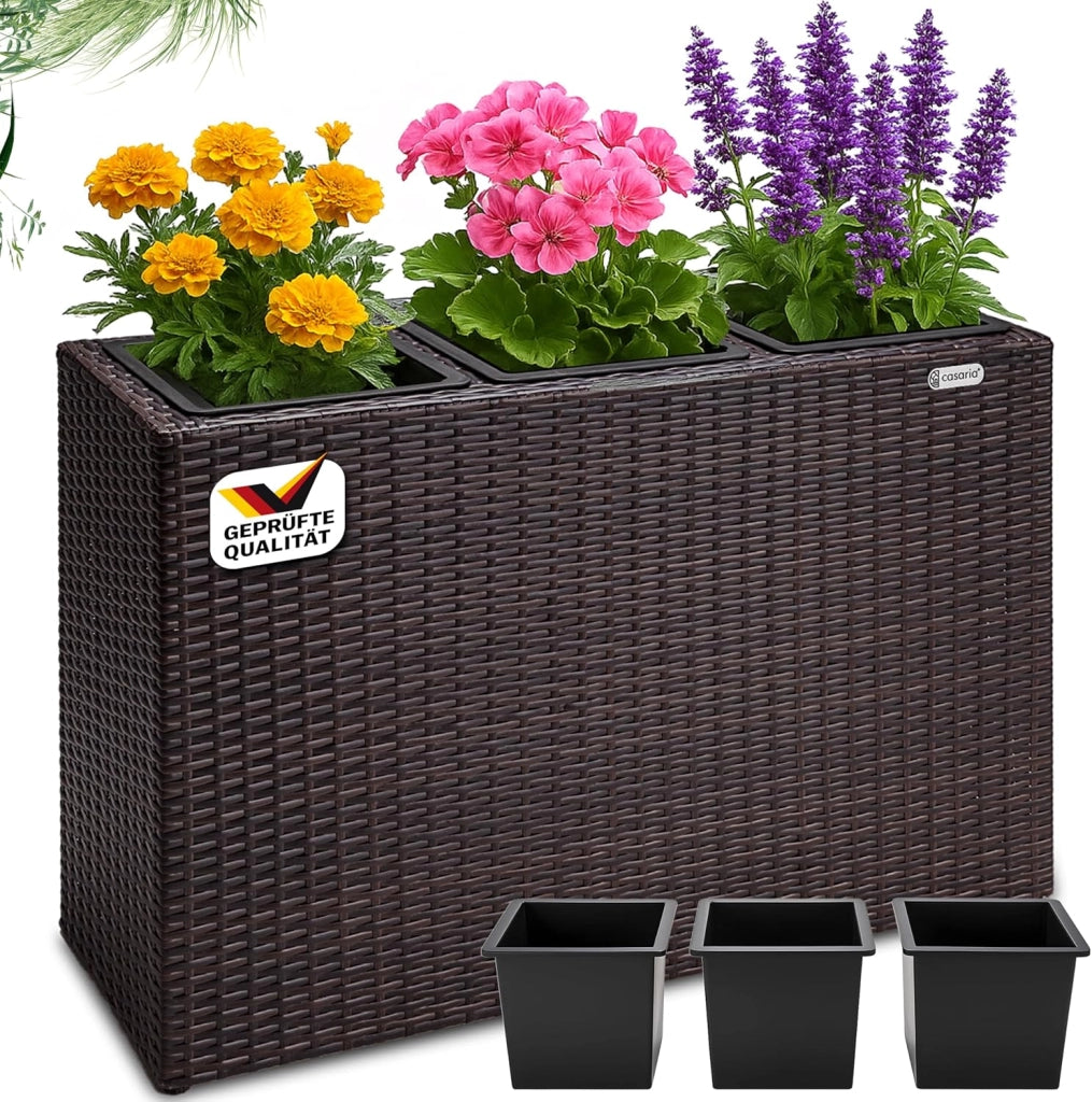 ® Fioriera 3 Vasi 83 x 30,5 x 60 cm Polyrattan Portafiori Giardino Esterno Interno Drenaggio Acqua Arredo Giardinaggio