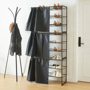 Set di 3 Scaffali Portascarpe Sel Scarpiere in Metallo con Tendine - Nero [en.casa]
