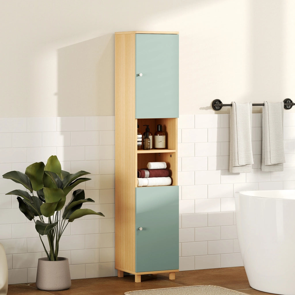 Mobile bagno salvaspazio colonna ¨C Xylo ¨C 2 ante 2 ripiani aperti verde 30x30x166 cm