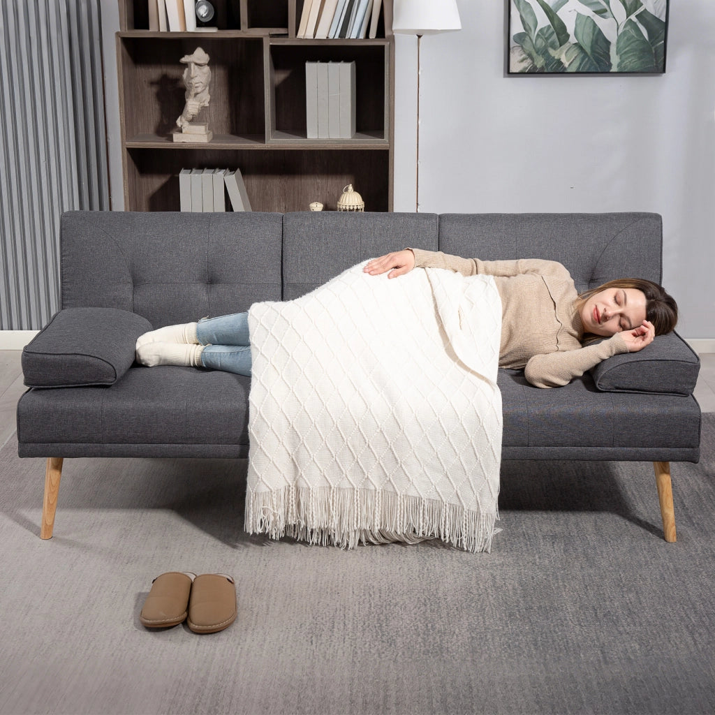 Divano letto 3 posti imbottito con schienale regolabile ¨C zephmum ¨C tessuto lino grigio scuro