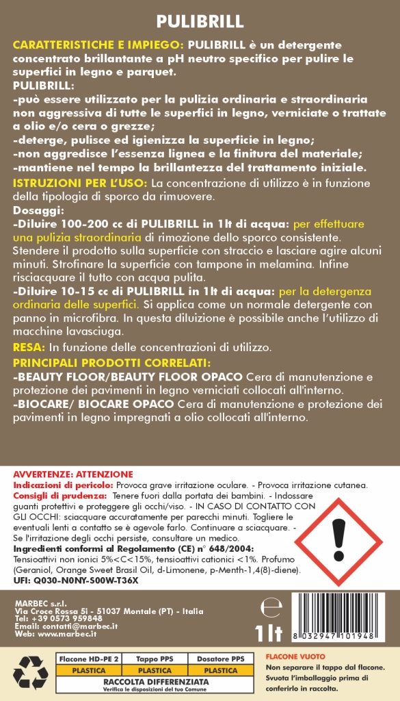 Come pulire il legno PULIBRILL   1LT