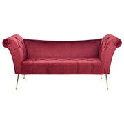 Chaise longue con tappezzeria in velluto rosso scuro Seduta capitonné a doppia estremità con gambe in metallo dorato