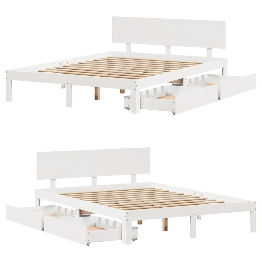 Giroletto con Cassetti Bianco 120x190 cm Legno Massello di Pino 3301973