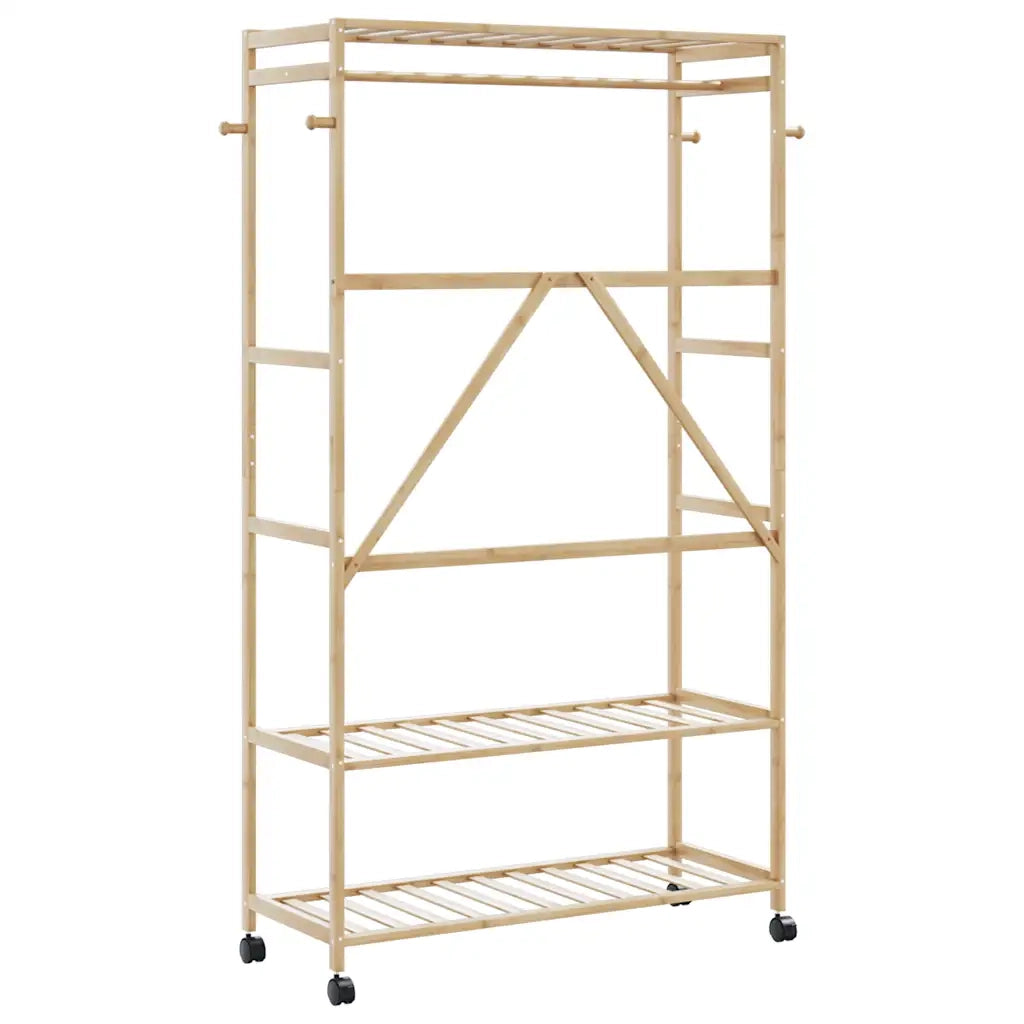 Appendiabiti con Ripiani e Ruote 110x40x180 cm in Bamb¨´ CFW1899896