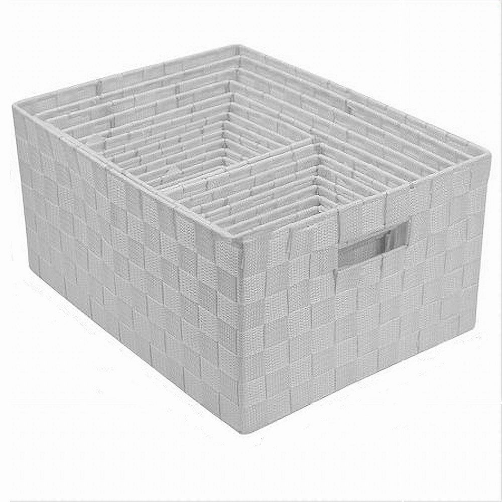 Trade Shop - Set 21 Pz Box Scatola In Tessuto Portaoggetti Organizer Con Manici Bianco 79085 -