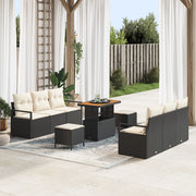 Set Divano da Giardino 9 Pezzi con Cuscini Nero Rattan Polietilene Acacia