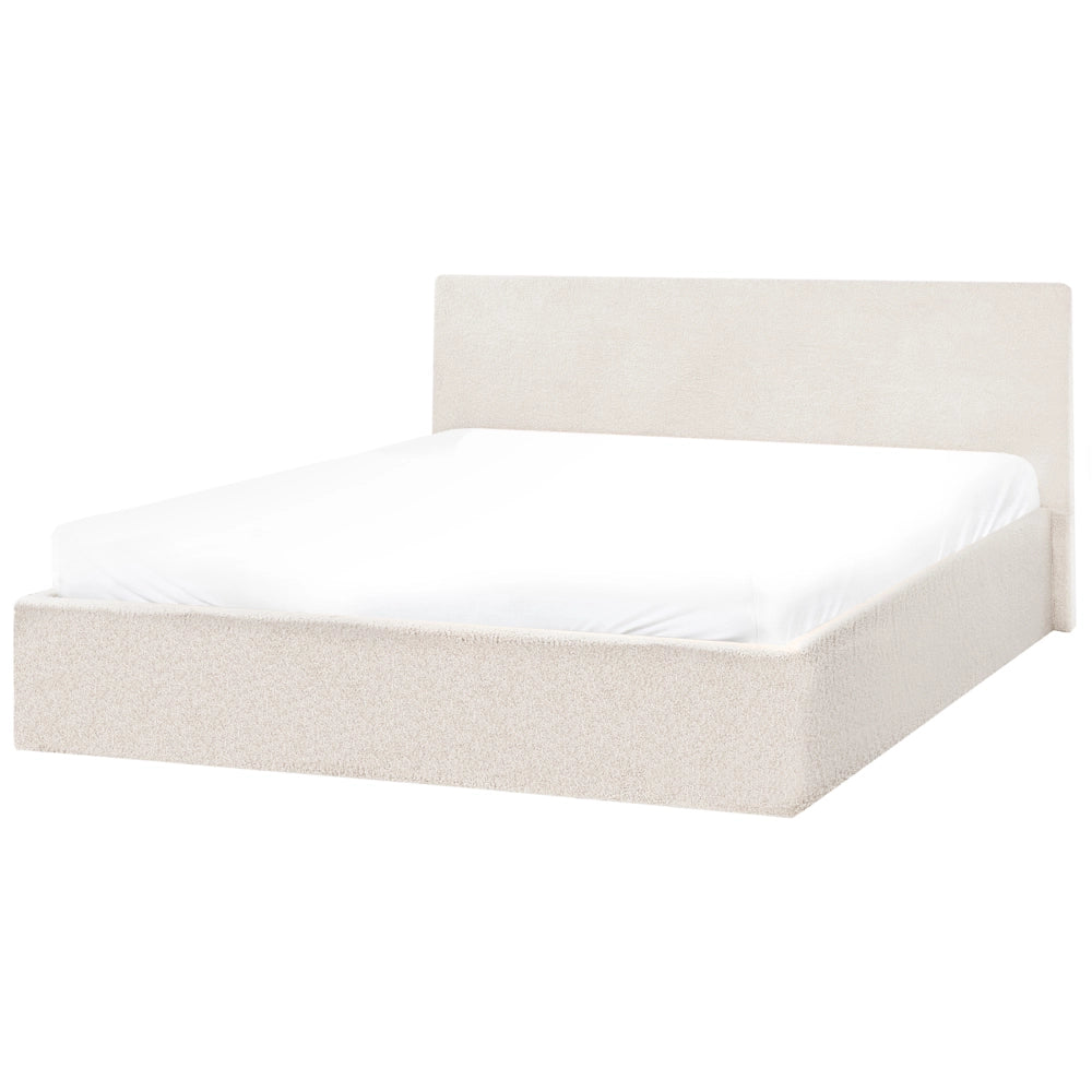 Letto matrimoniale boucle 160 x 200 cm con contenitore rialzato con testiera bianco sporco