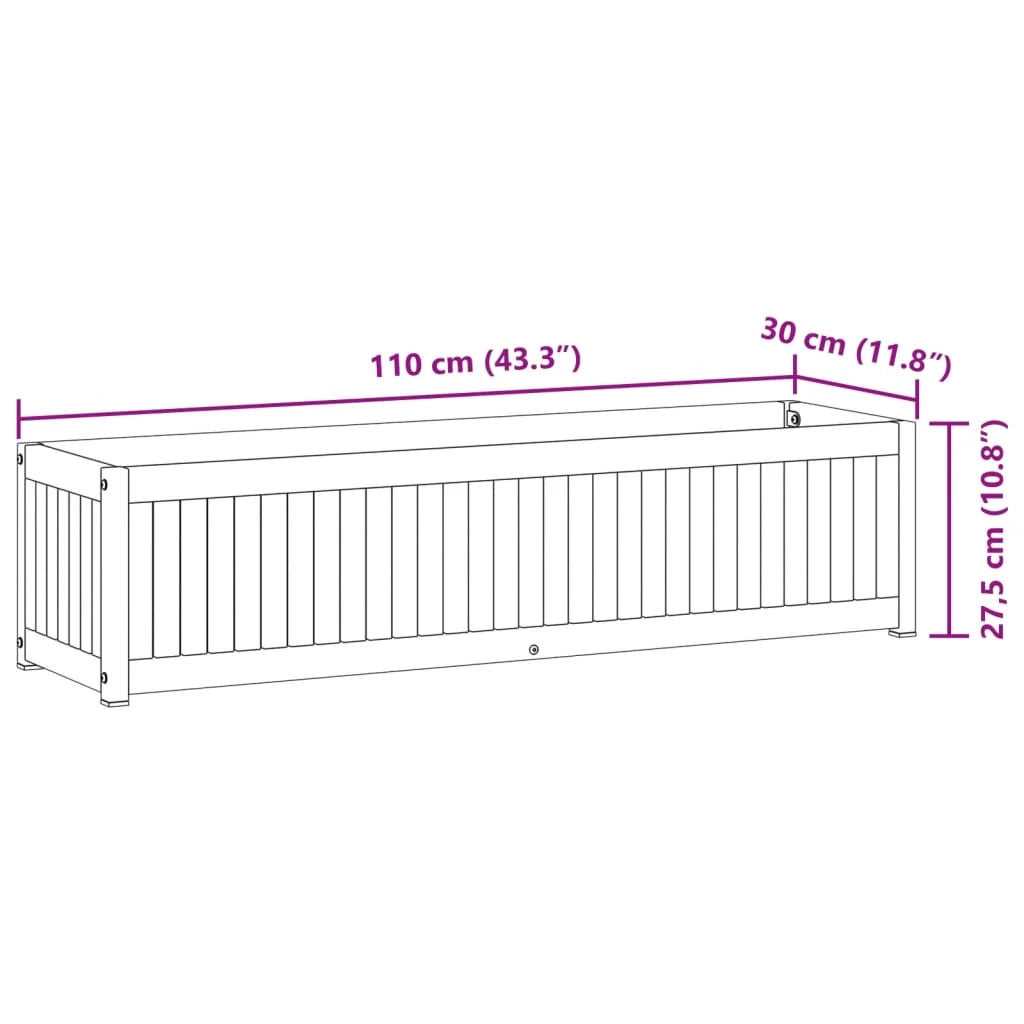 Aiuola rialzata/fioriera per piante fiori patio giardino 110 x 30 x 27,5 cm legno massello di acacia e acciaio marrone 02_0037323