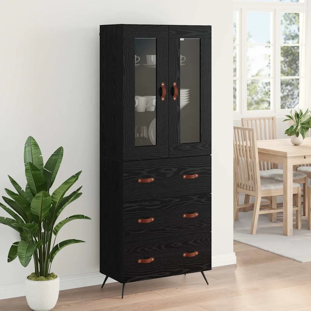 Credenza | Armadietto alto con ripiano 2 pcs Rovere Nero Legno multistrato