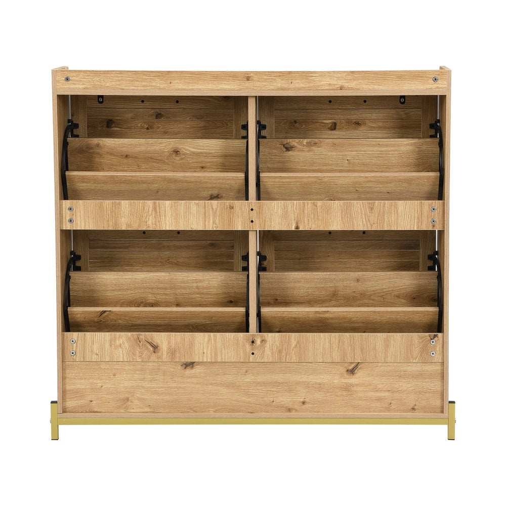 Scarpiera con Ante in Legno e Metallo ¨C MINIMAL ¨C 4 Ante, Ripiano, Ingresso, 108.5x24x100 cm