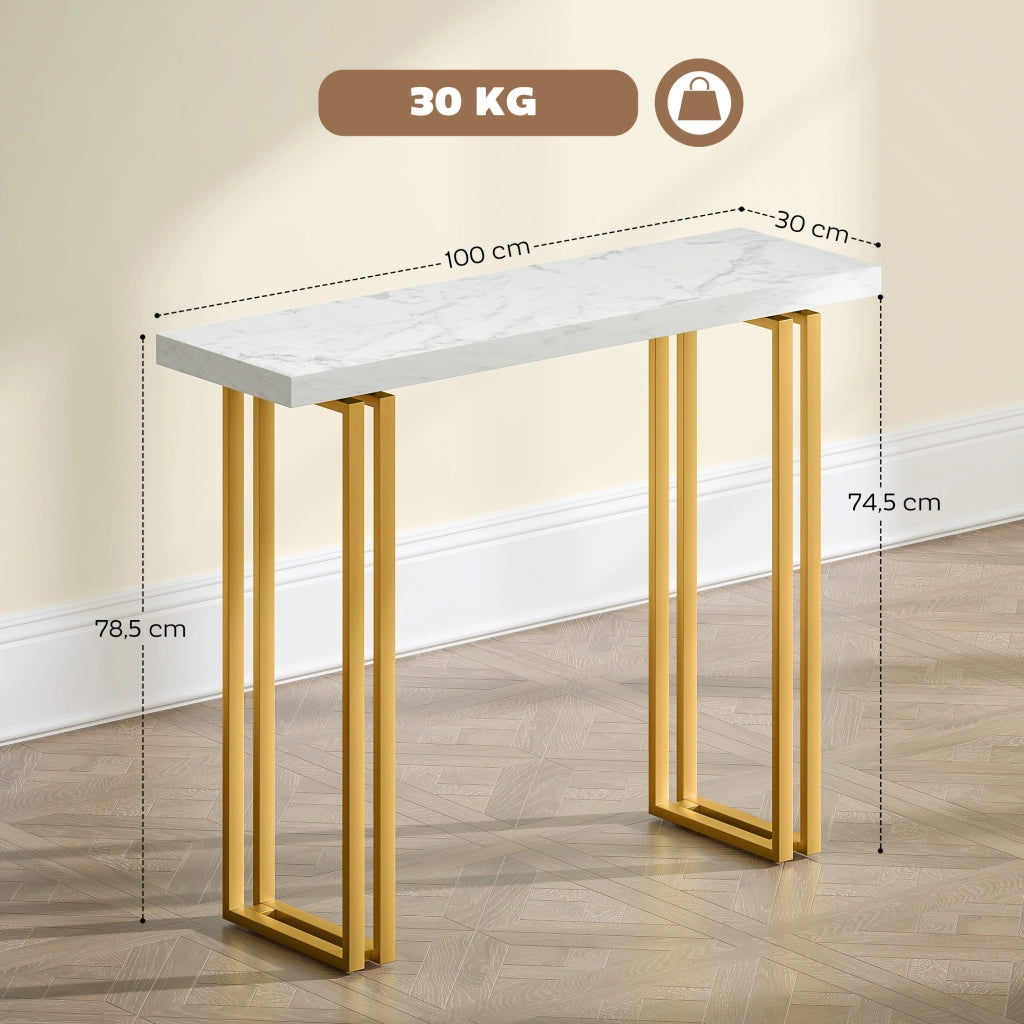 Tavolo console con piano in marmo effetto ¨C zephmum ¨C bianco oro 100x30x78,5 cm
