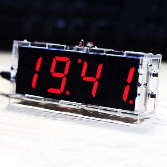 Orologio Digitale a LED - 4 cifre - Installazione Facile - Rosso - Tempo Temperatura Data - Ideale per Appassionati di Elettronica