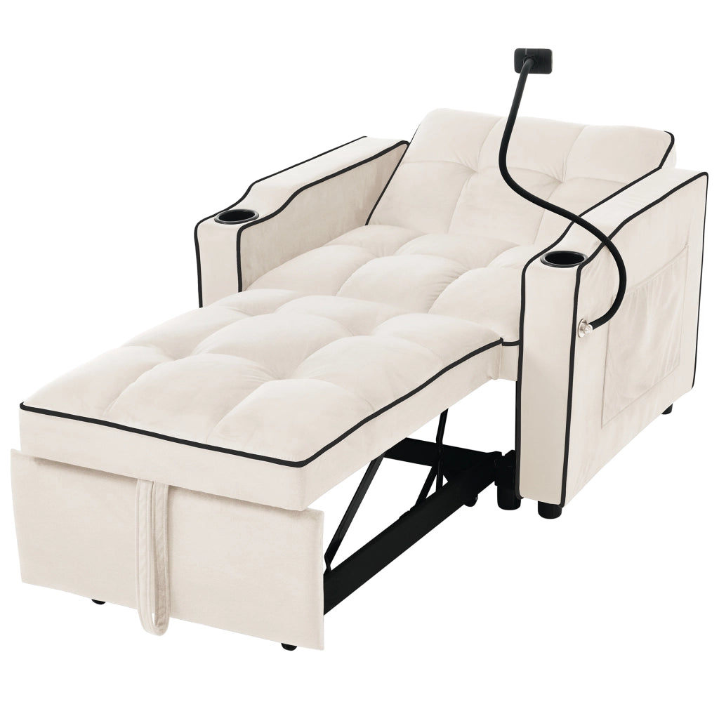 Poltrona letto estraibile 3 in 1 beige con portabicchieri