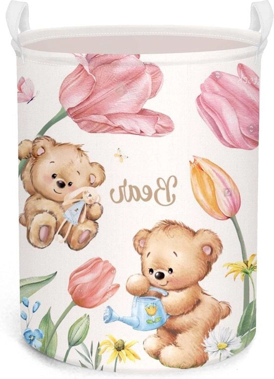 Cesto per bambini con coperchio - contenitore di stoccaggio rotondo per nursery - 36 x 45 cm