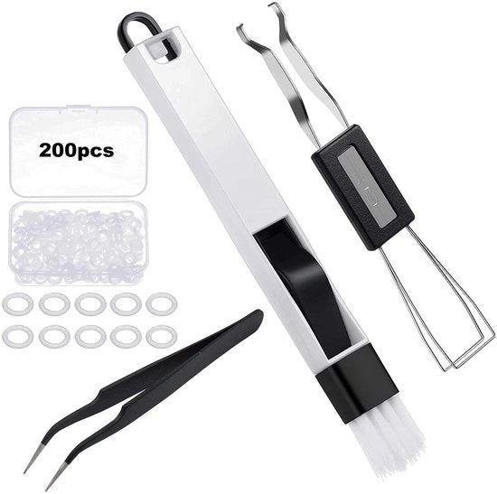 Kit di pulizia per tastiera da 203 pezzi - set di pulizia - rimuovitore di dadi - pinza - contenitore di conservazione - inclusi cuscinetti in gomma