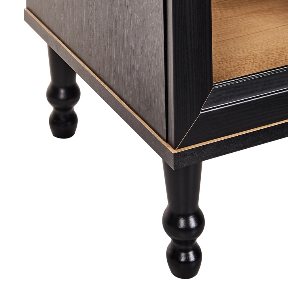 Mobile decorativo 40 cm nero con legno chiaro in legno ingegnerizzato con display in vetro Classico scandinavo a ripiani alti Sala da pranzo Soggiorno