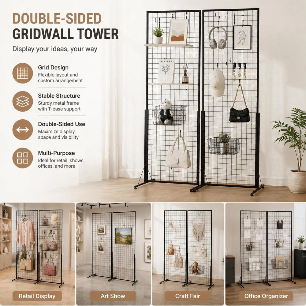 2 X 5.6 Grid Wall Panels Tower 2 Packs Wire Mesh Wall Presentation Stands