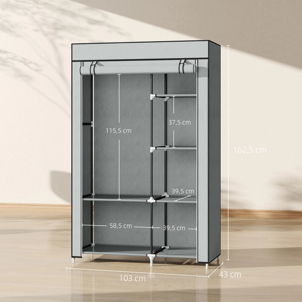 Armadio Pieghevole in Tessuto con 6 Ripiani e Appendiabiti ¨C zephmum ¨C 103x43x162.5cm Grigio