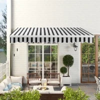 Tenda Parasole per Esterno Estensibile in Alluminio e Poliestere con Manovella, 395x245 cm, Blu e Bianca
