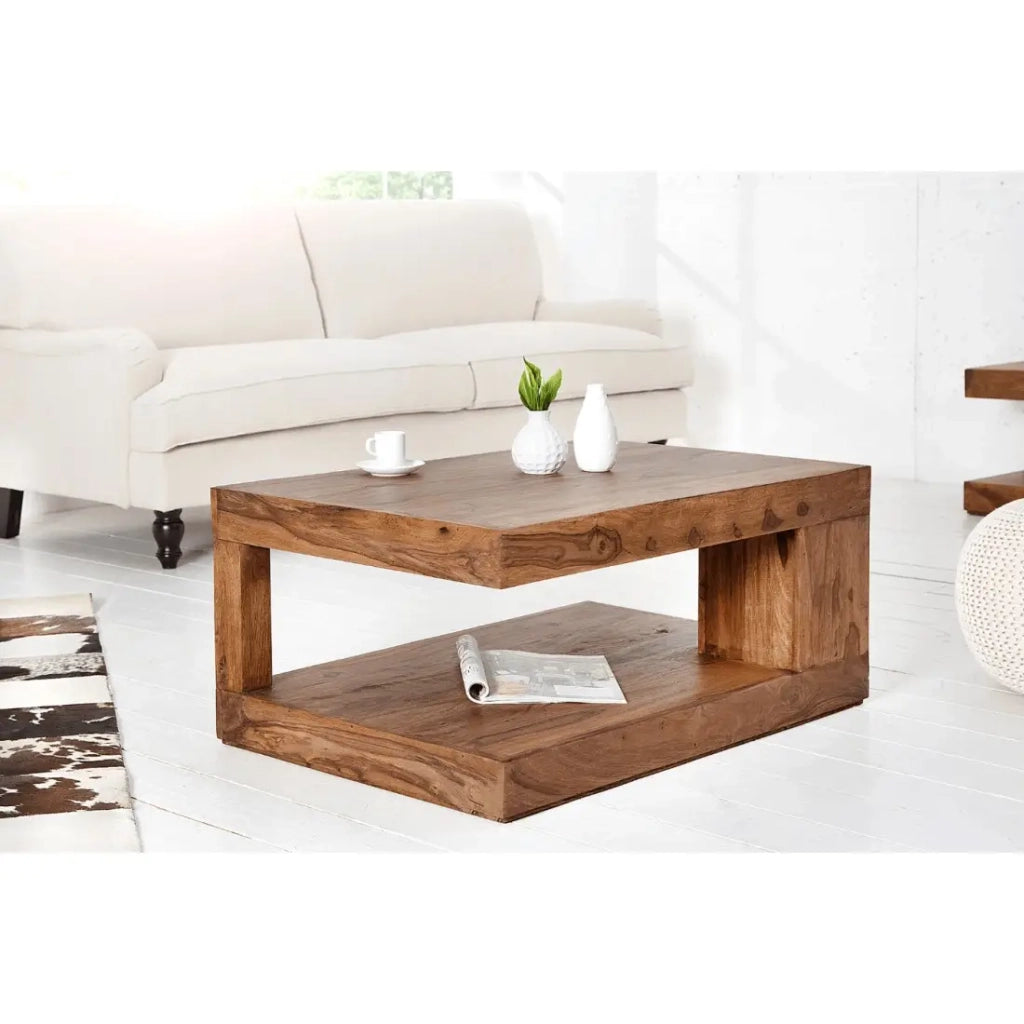 Tavolino basso GRADI 90 cm in legno massiccio di Sheesham – Tavolino basso rettangolare con spazio di stoccaggio