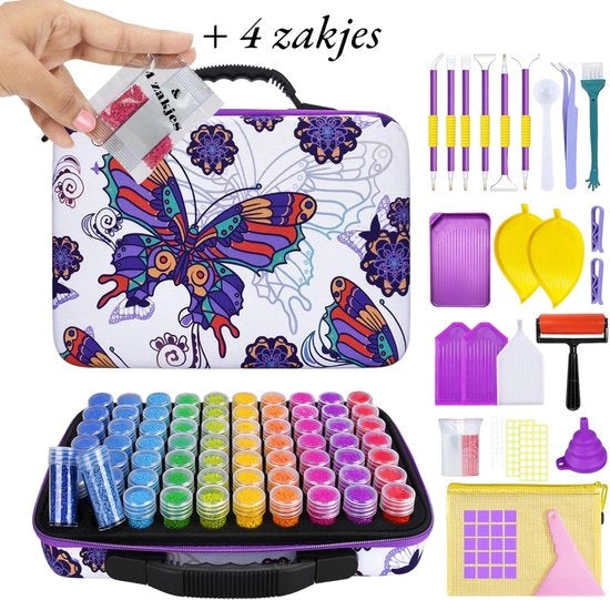 Organizzatore per Punti di Diamante - 132 Accessori con Penna Quick Point, Scatola di Plastica, Pinzette, Scatola di Deposito, Rotolino - per Adulti o Bambini