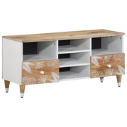 Mobile porta TV 100 x 33 x 46 cm con vano contenitore 2 cassetti stile contemporaneo legno massello di mango 02_0057848