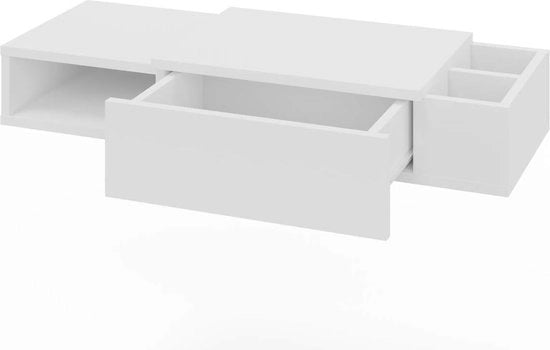 Console di archiviazione in legno, dimensioni H 17cm x B 90cm x D 30cm, carrello con binari metallici su ruote, 1 cassetto, 2 cassetti a muro, montaggio diretto (bianco)