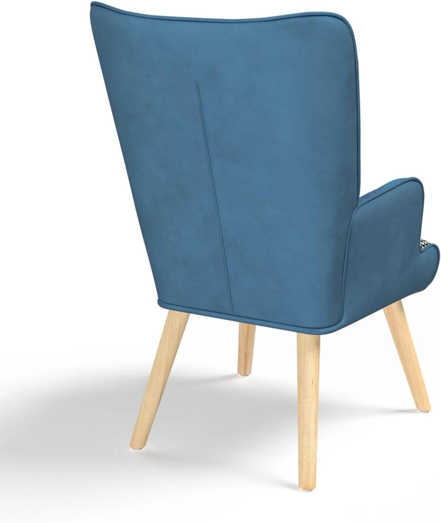 Poltrona scandinava IVAR in tessuto patchwork e velluto blu
