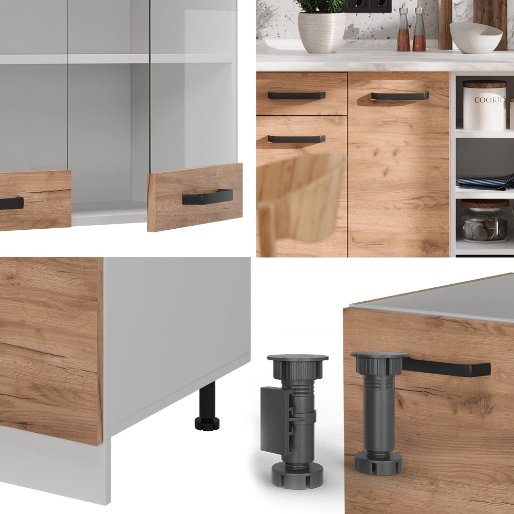 Cucina componibile R-Line Rovere dorato/Bianco 240 cm PL Marmo Vicco