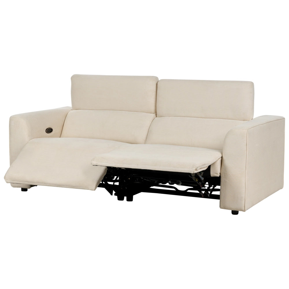 Divano elettrico reclinabile in tessuto beige a 2 posti, poggiapiedi e poggiatesta regolabili con porta USB
