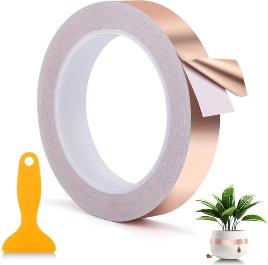 Tappeto di rame contro lumache 20 mm x 20 m - Protezione autoadesiva per lumache - Nastro di rame per scopi di terraiole