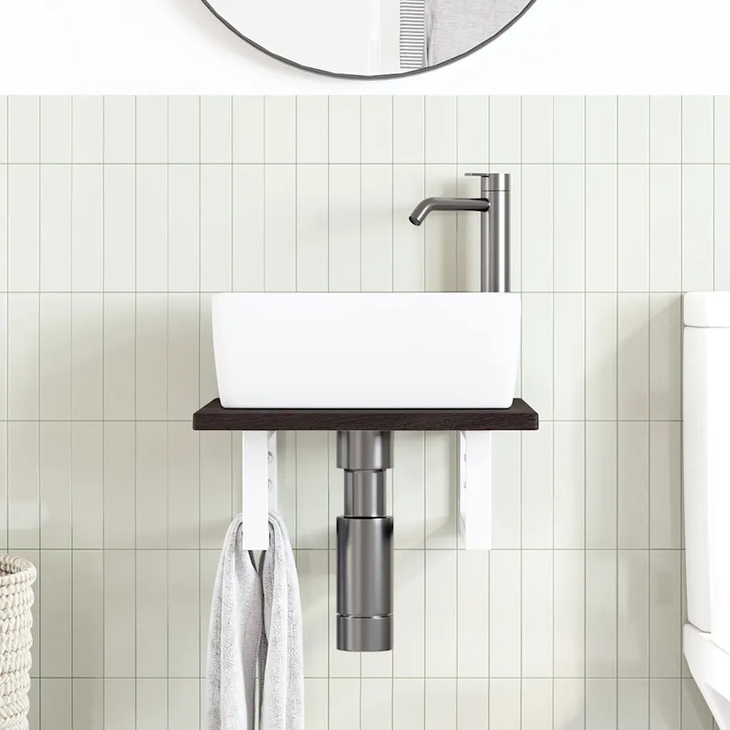 vidaXL Ripiano a Parete per Lavabo in Acciaio e Massello di Rovere
