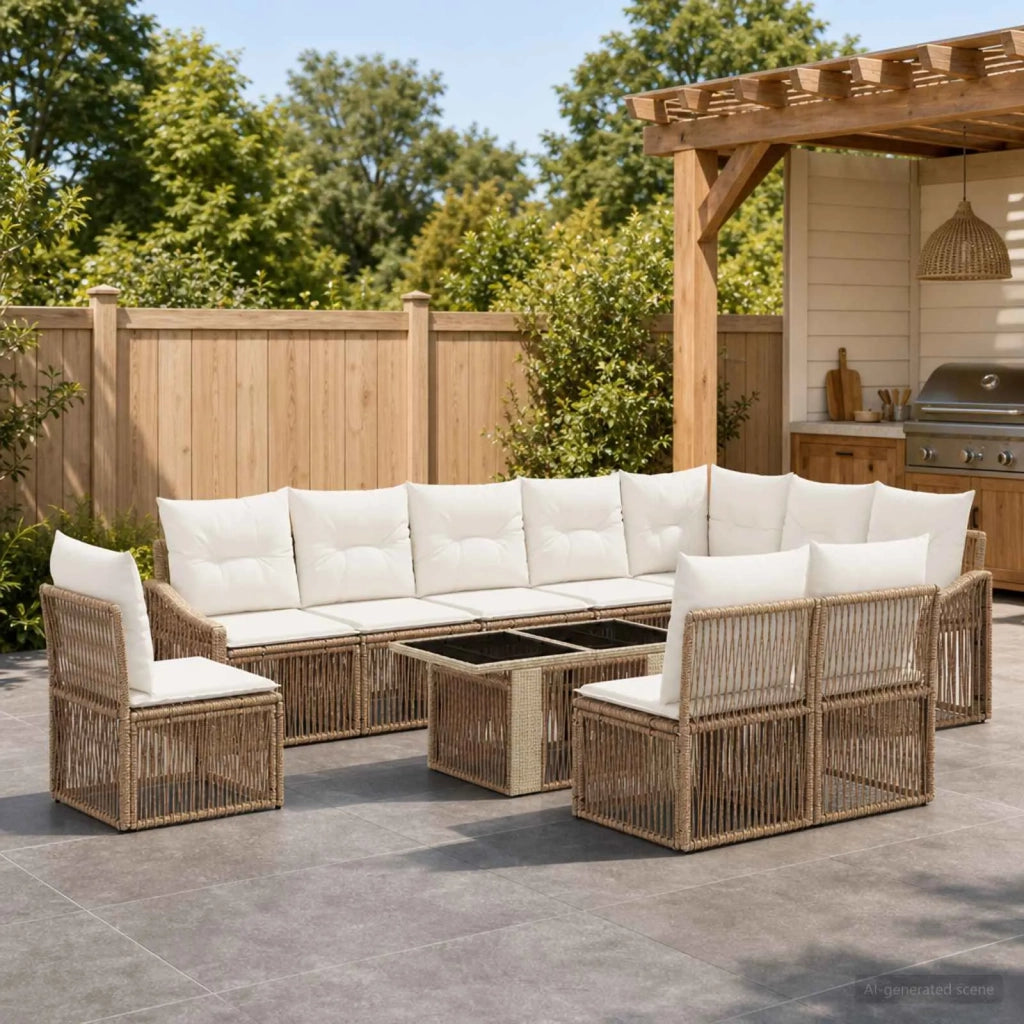 Set Divano da Giardino 11 pz Beige e Bianco Crema polyrattan 3437265
