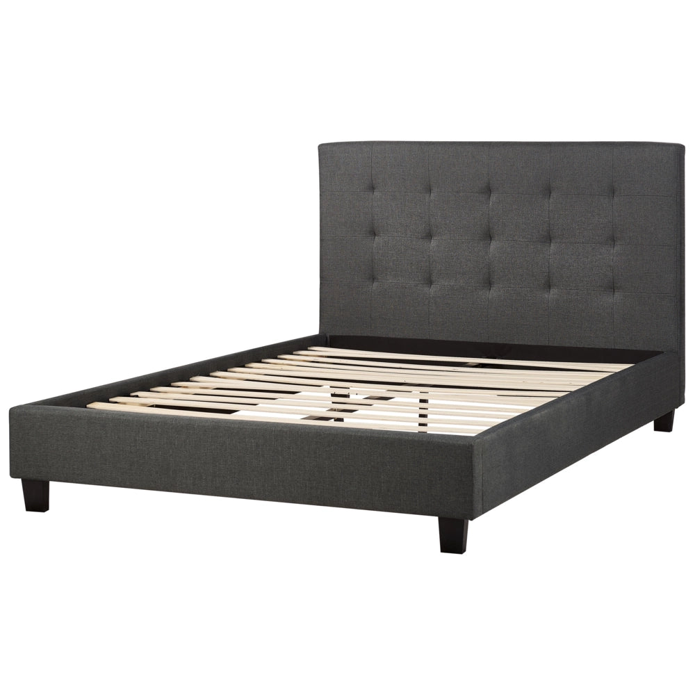Letto imbottito tessuto grigio scuro rete a doghe testiera trapuntata 140 x 200 cm