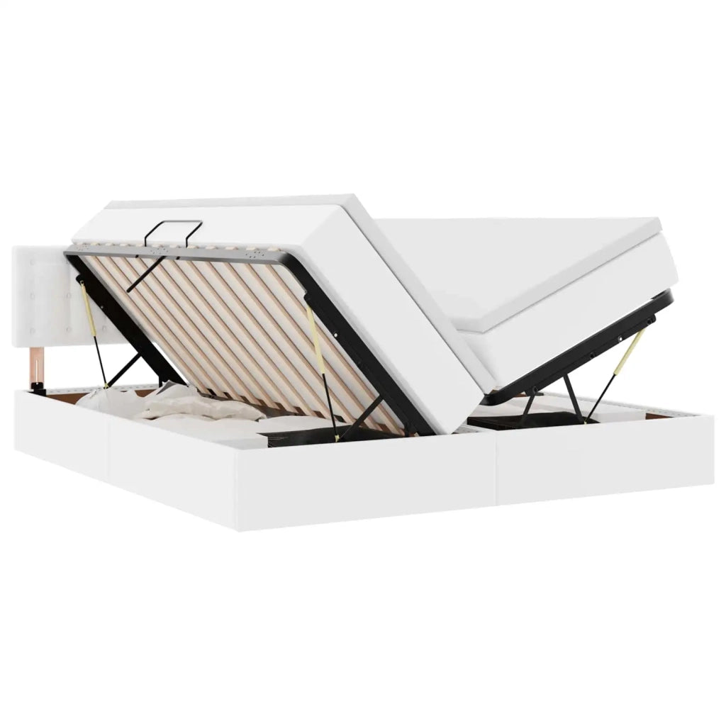 Letto con Contenitore Bianco Puro 200 x 200 cm Pelle Sintetica