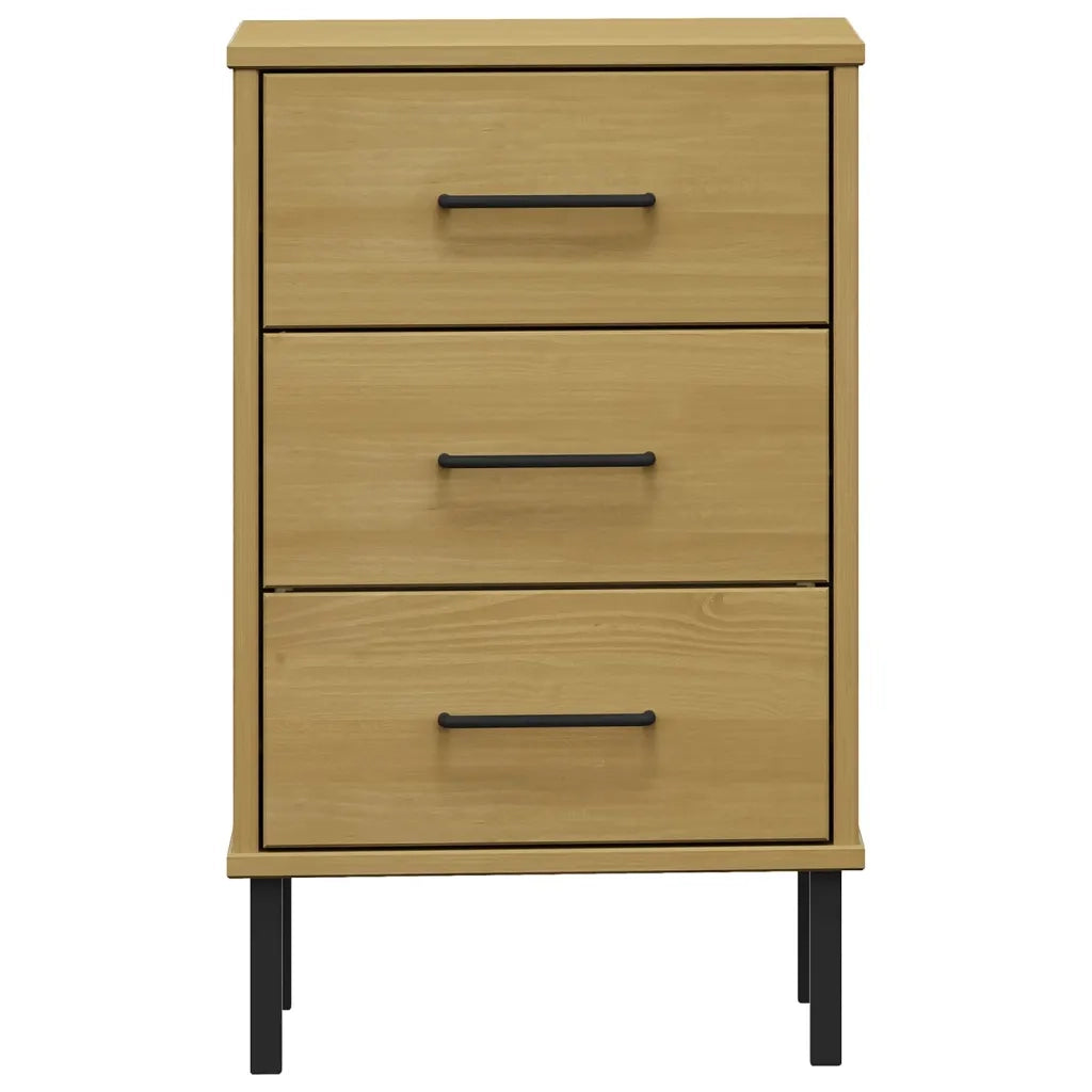 Comodino con Gambe in Metallo Marrone Legno Massello Pino OSLO cod mxl 30192
