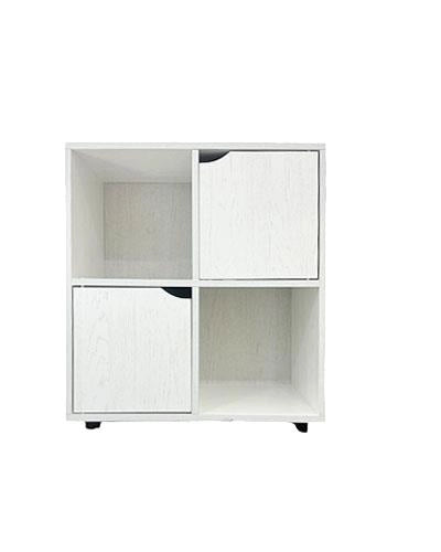 LIBRERIA CUBICA IN LEGNO BIANCO MODERNA CON 4 RIPIANI 2 CON ANTE DIMENSIONI 60X30X63 CM