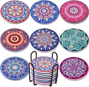 Otturatori per bicchieri, 8 set otturatori in ceramica marmo assorbenti con supporto metallico, 20 cm 8 diverse forme mandala, idonei per tavoli in legno e vari tipi di bicchieri
