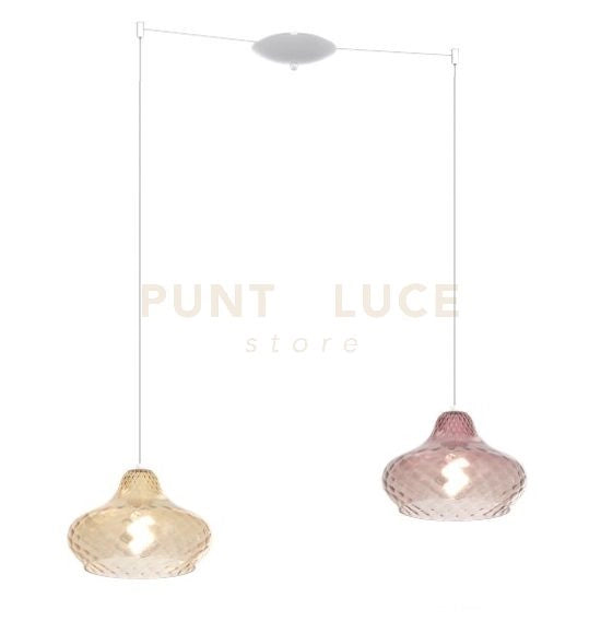 SOSPENSIONE BIANCO 2 LUCI SPOSTABILE VETRI (1 PICCOLO AMBRA + 1 PICCOLO RUBINO) 1191BI-S2 SP-AR