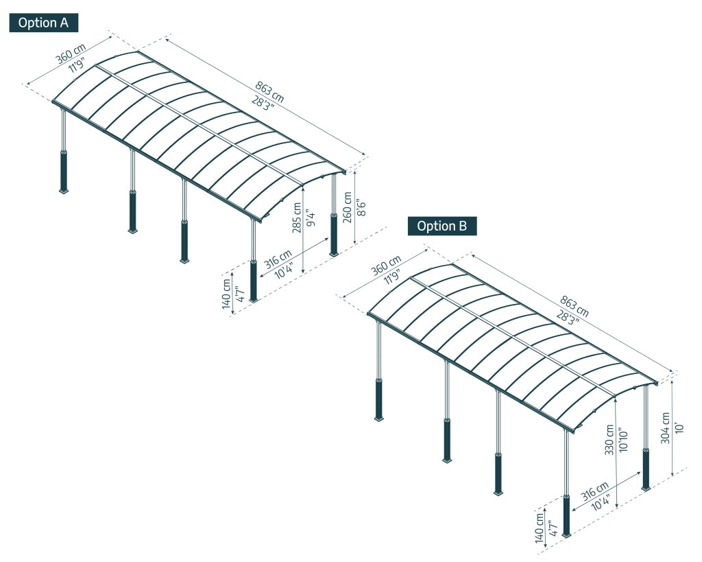 Carport  in Alluminio 3.6 X 8.6 m Canopia Alpine Alto RV