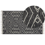 Tappeto in cotone bianco sporco nero 80 x 150 cm motivo geometrico nappe tribale orientale moderno