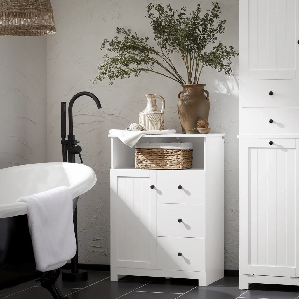 Mobile Bagno Con Tre Cassetti Mobile Contenitore Mobile A Terra Bianco 60x33x86cm BZR107-W SoBuy