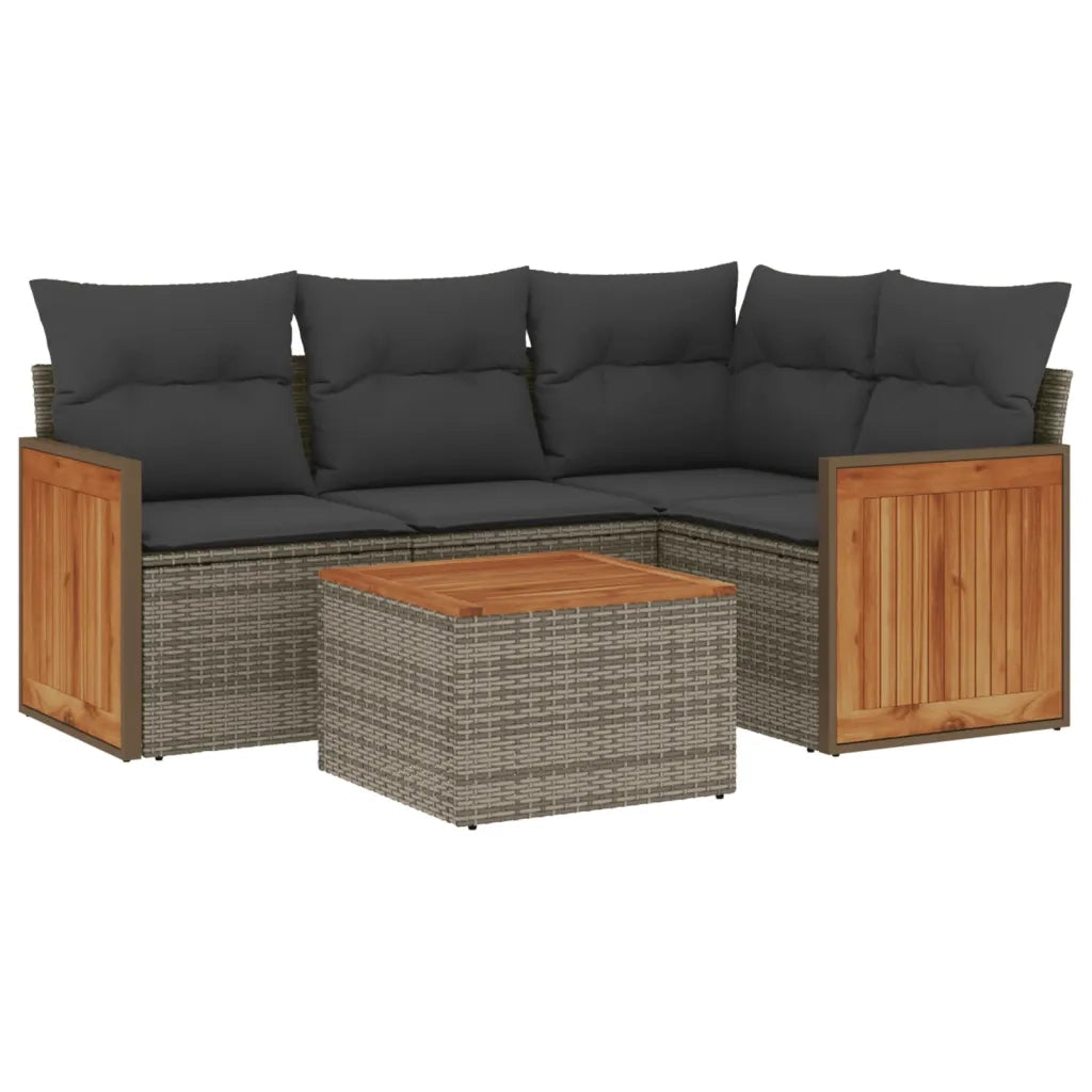 Set Divano da Giardino 5 pz con Cuscini Grigio in Polyrattan